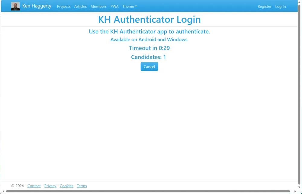 Login with app on kenhaggerty.com