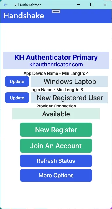 Handshake page with Register