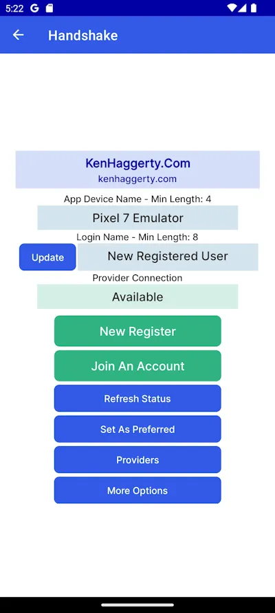 Handshake page with Register