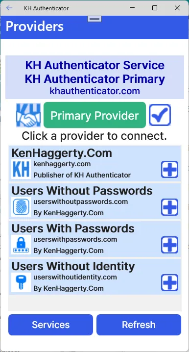 Providers page with Services button